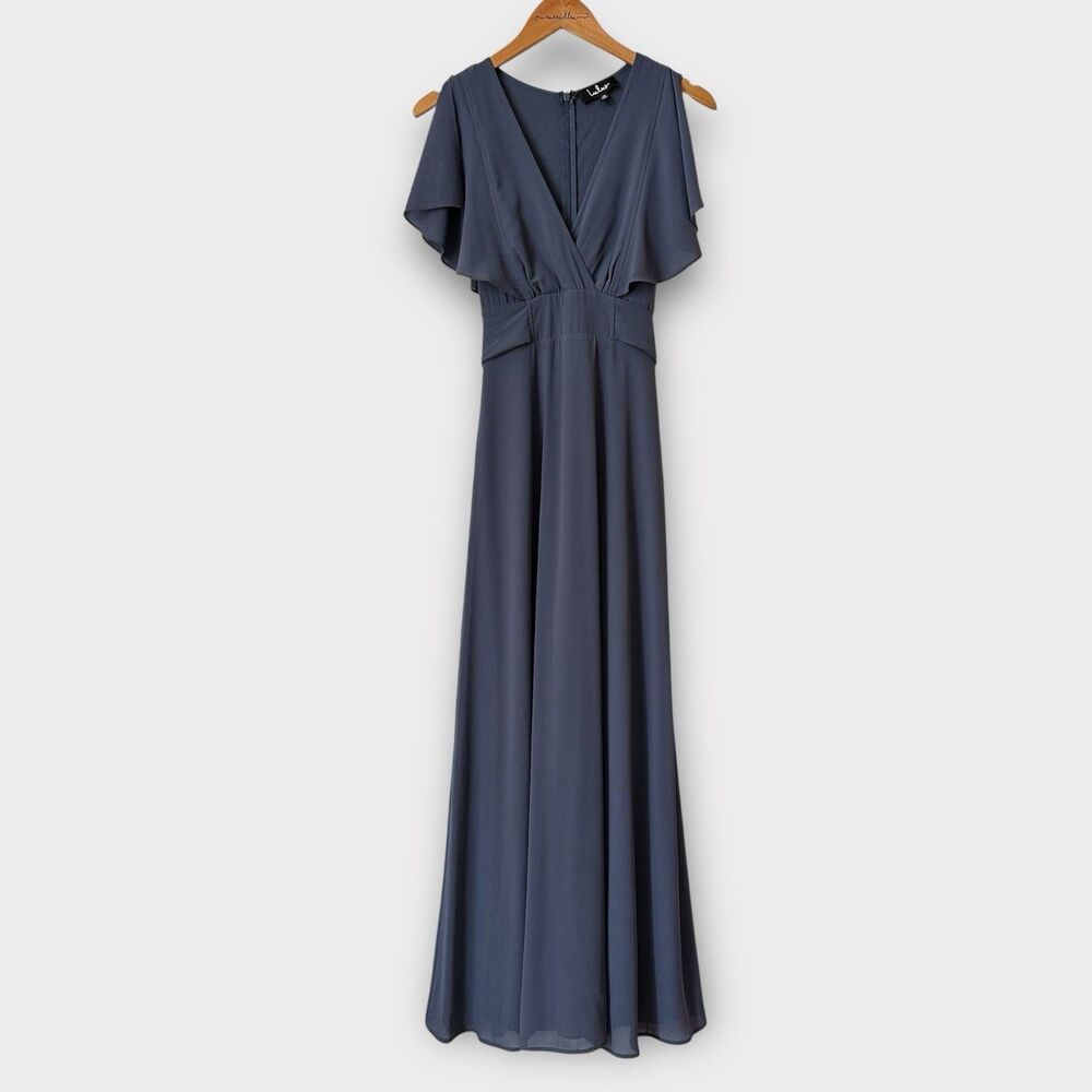 Lulus Dearly Loved Slate Blue Flutter Sleeve Maxi Dressโ Party Wedding XS